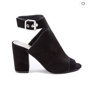 Lucca Lane Black Suede Leather Seleste Peep Toe Shoes Heels Size 8 Like New